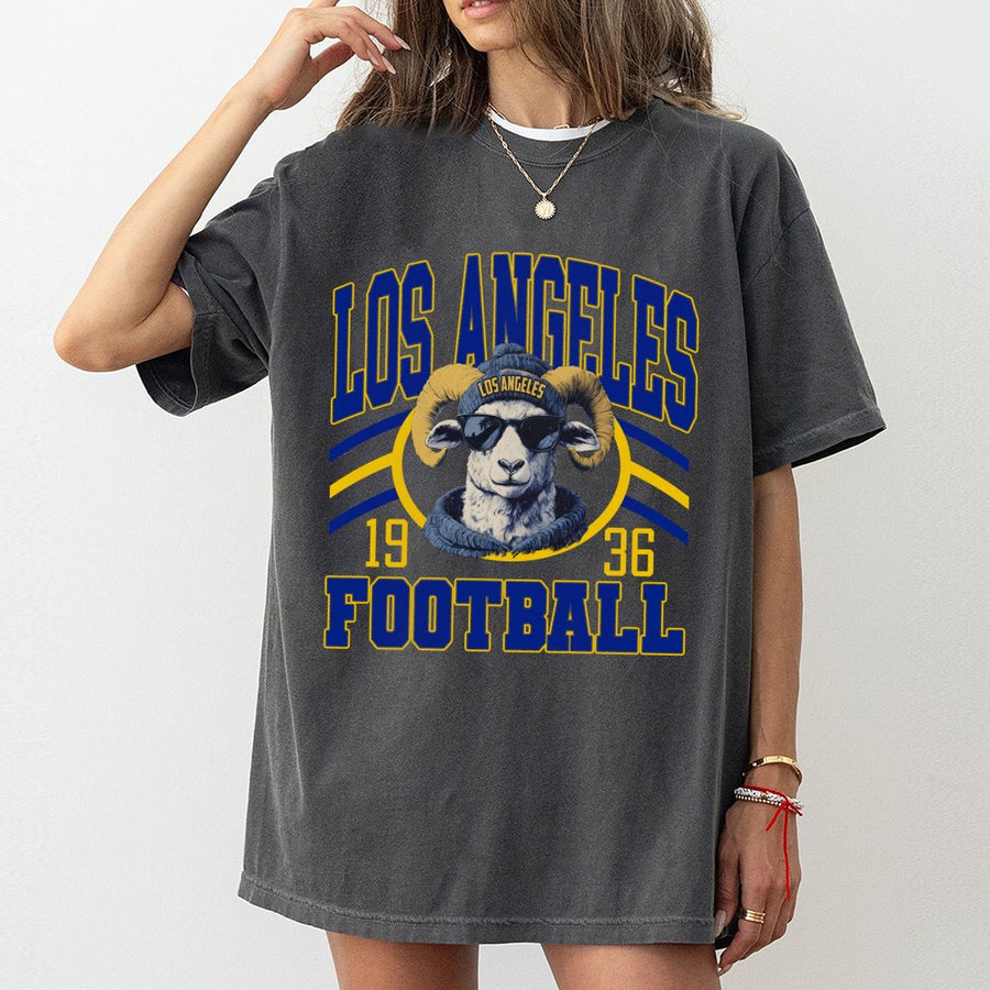 Los Angeles Football 1936 With A Ram Mascot Wearing A Los Angeles Beanie And Sunglasses T-Shirt