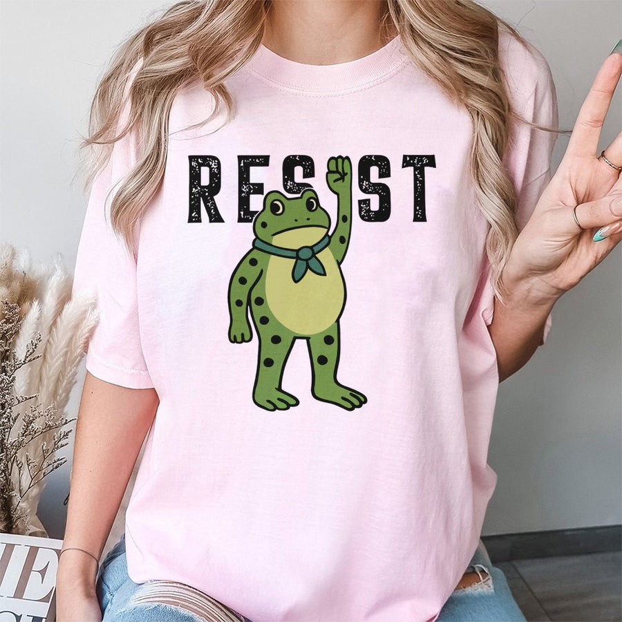 Resist Frog T-Shirt | Cute Animal Protest Graphic | 100% Cotton Premium Tee | Unique Activist Gift for Nature Lovers