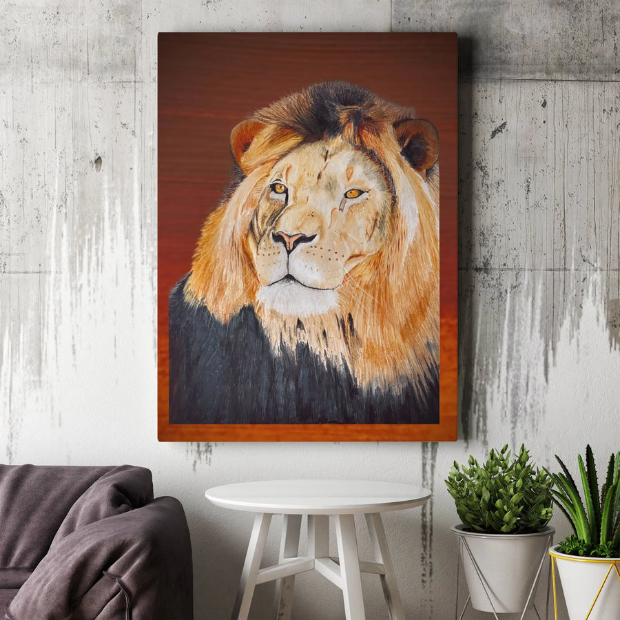 Lion Canvas Wall Art | Majestic Lion Portrait with Scar | Premium Thick Gallery Wrapped Canvas | Modern Man Cave & Office Decor Gift