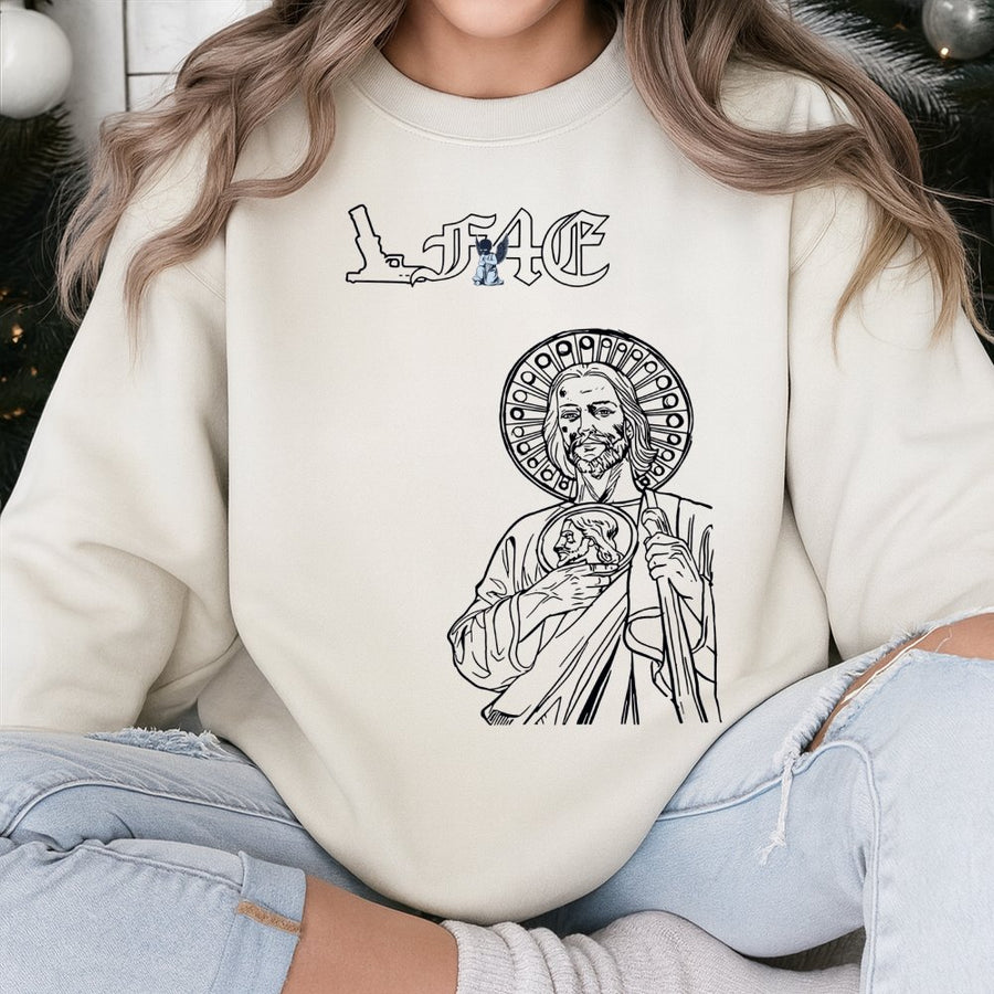 Saint Jude Graphic Sweatshirt | Religious Line Art Design | Cotton Blend Premium Crewneck | Christian Faith Gift for Men and Women