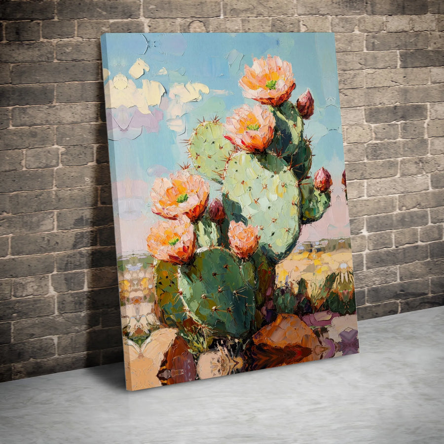 Cactus Wall Art Canvas Print | Textured Desert Flower Painting | Thick Gallery Wrap Canvas | Southwestern Boho Wall Decor Gift