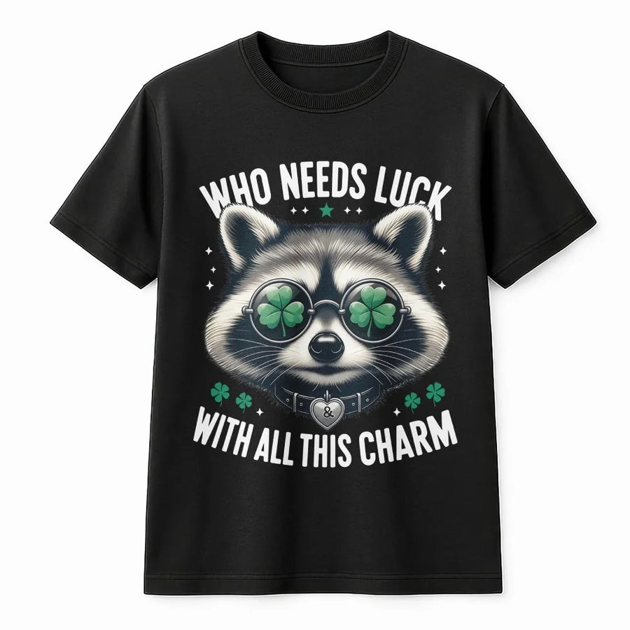 Raccoon St. Patrick's Day T-Shirt | Funny Shamrock Sunglasses Graphic | 100% Cotton Premium Tee | Cute Irish Gift for Men and Women