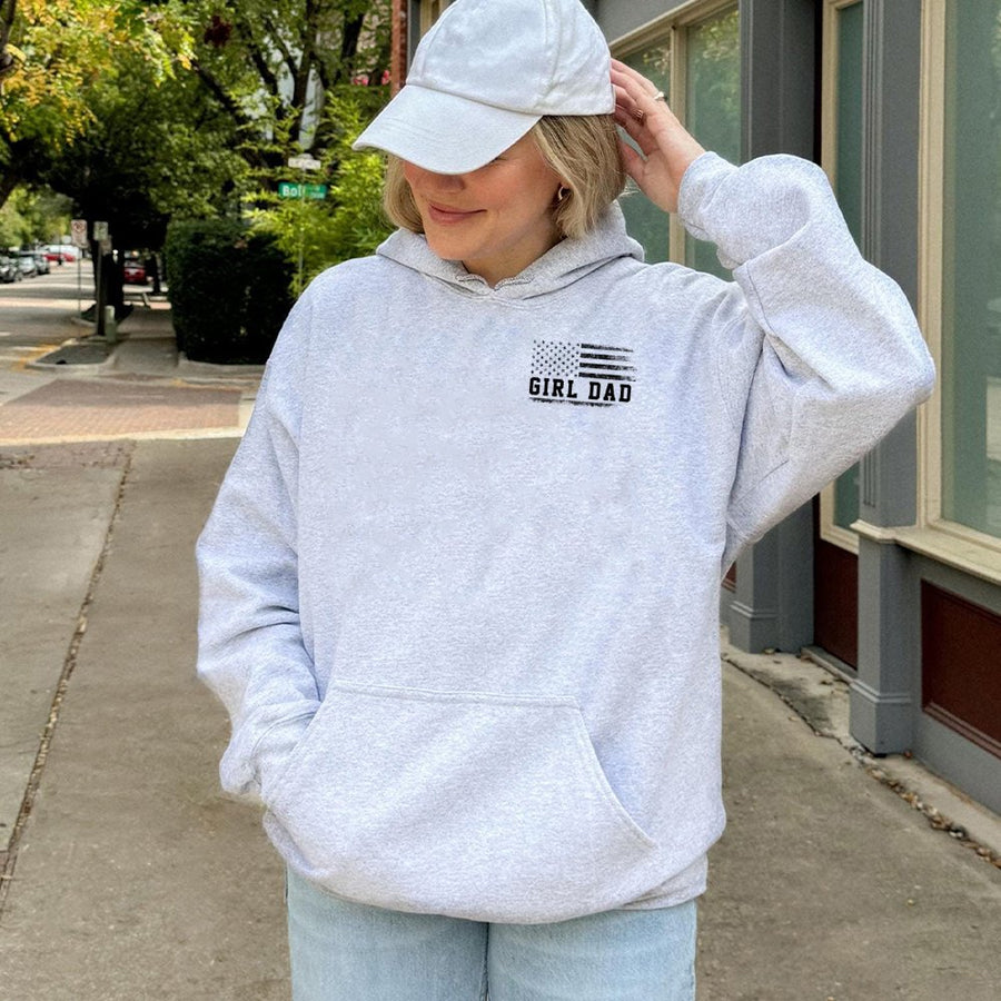 Girl Dad Hoodie | Distressed American Flag Graphic | Premium Cotton Blend | Father's Day 2026 Gift for Dads