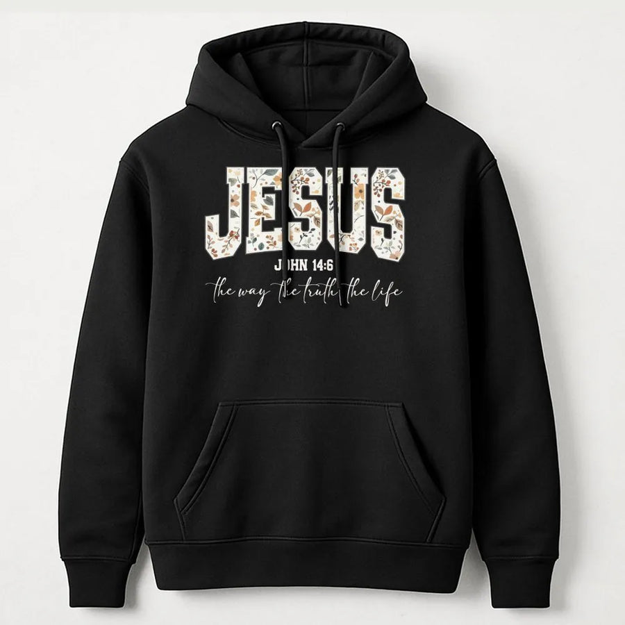 Jesus The Way The Truth The Life Hoodie | Floral Bible Verse Graphic | Premium Cotton Blend | Christian Faith Gift for Men and Women