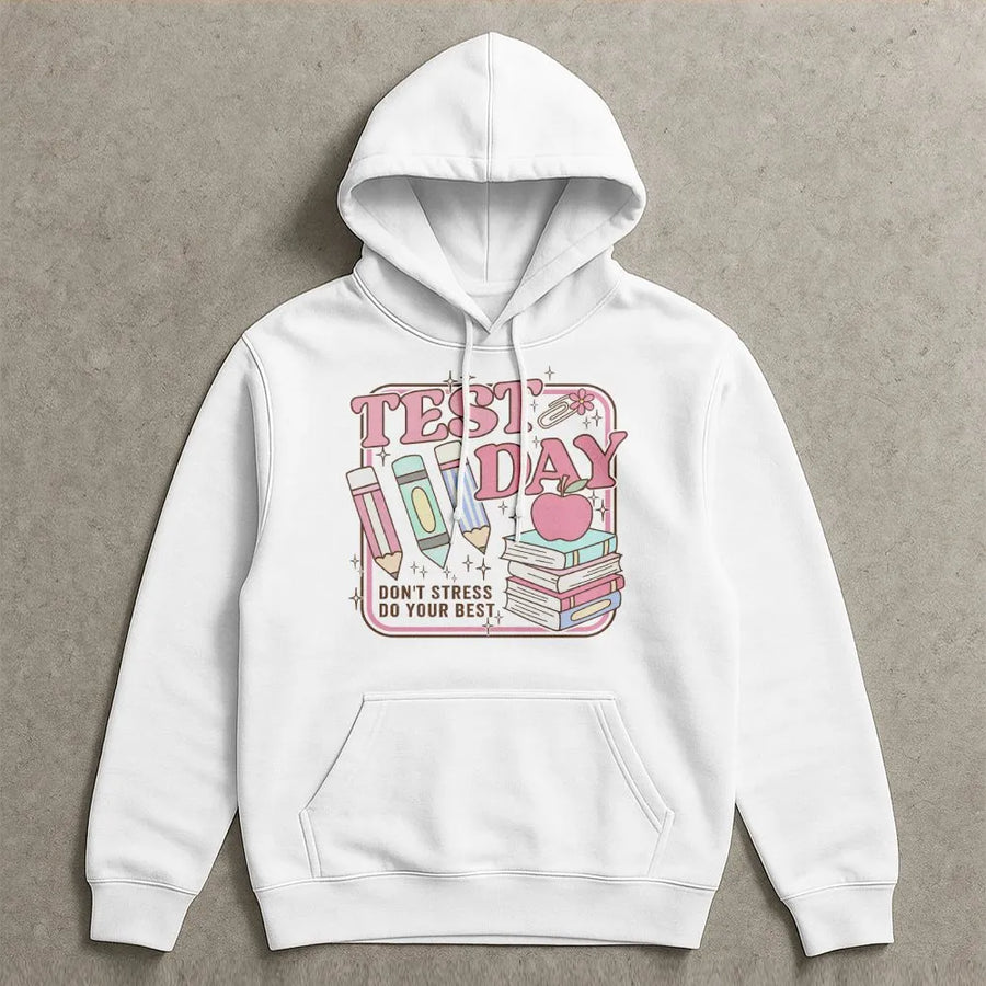 Test Day Teacher Shirt | Retro Groovy 'Don't Stress Do Your Best' Graphic Tee | Soft Cotton Hoodie | Gift for Testing Coordinator or Educator