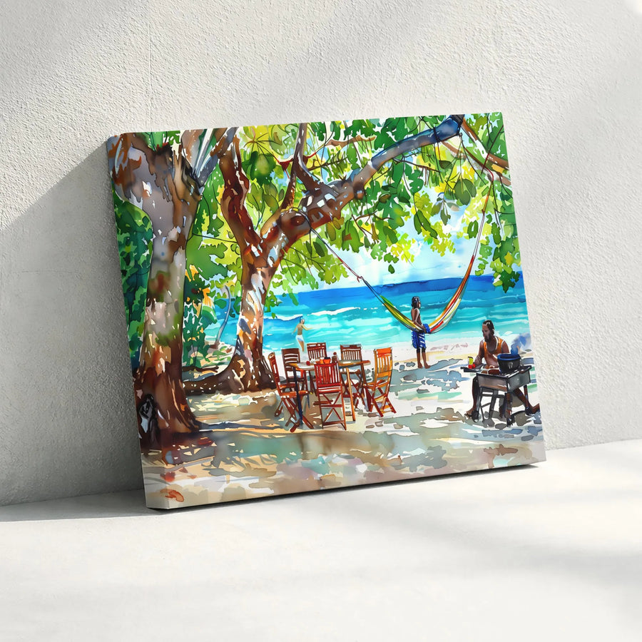 Beach Canvas Wall Art | Tropical Island Summer Scene | Premium Gallery Wrap Print | Coastal Home Decor Gift