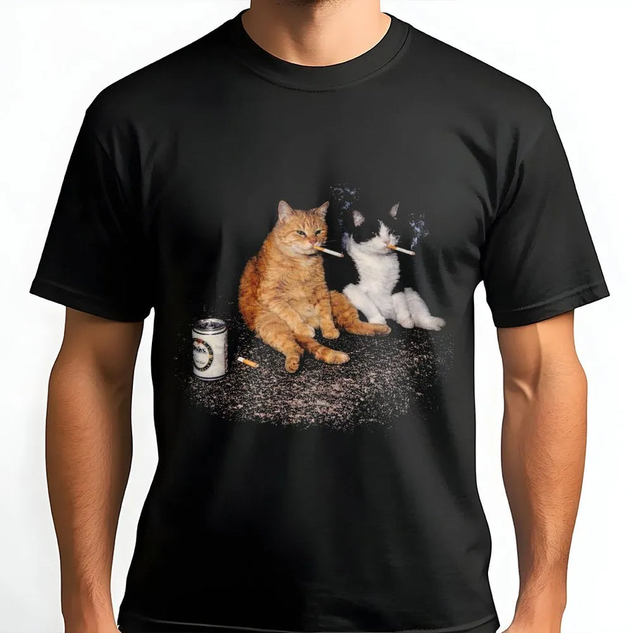 Vintage Smoking Cats T-Shirt | Funny Kitten Retro Streetwear Graphic | Premium Cotton Blend | Unisex Funny Cat Lover Gift