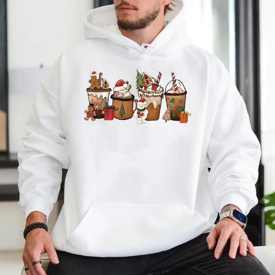 Christmas Coffee Hoodie | Cute Gingerbread Latte Graphic | Premium Cotton Blend | Cozy Holiday Gift for Her & Coffee Lovers