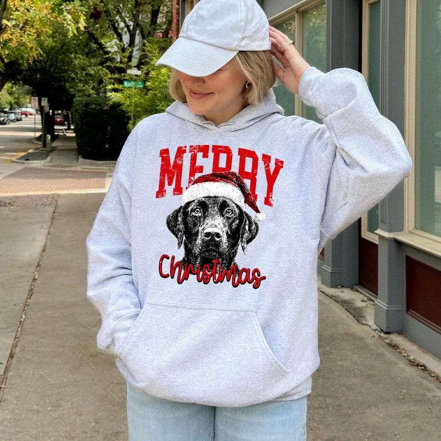 Black Labrador Christmas Hoodie | Santa Hat Dog Graphic | Premium Cotton Blend Sweatshirt | Cute Holiday Gift for Dog Lovers