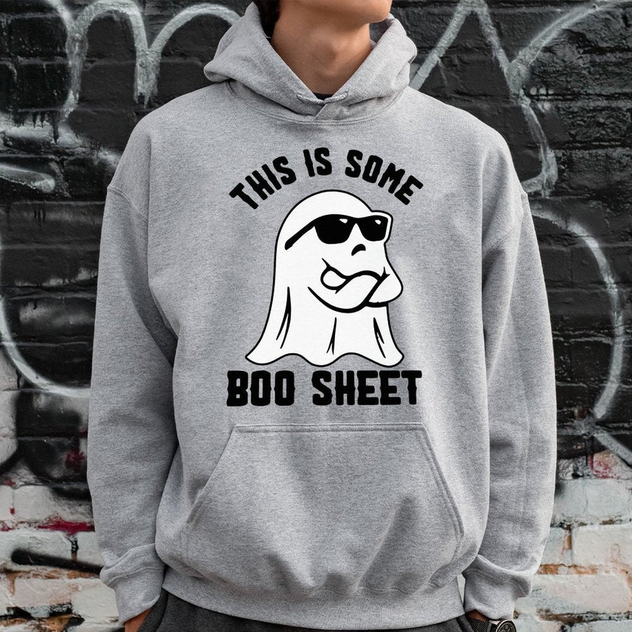 Funny Boo Sheet Ghost Hoodie | Retro Halloween Sunglasses Design | Cotton-Poly Blend Premium Sweatshirt | Unisex Spooky Gift for Adults