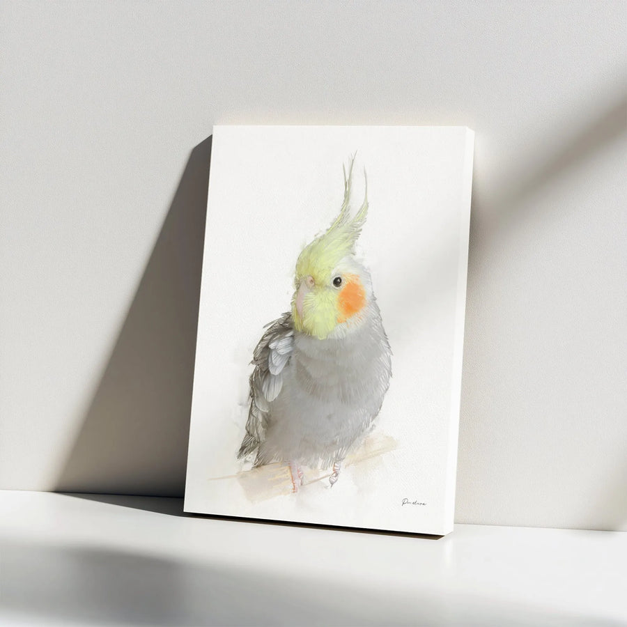 Cockatiel Bird Canvas Wall Art | Watercolor Minimalist Pet Portrait | Premium Gallery Wrap Decor | Gift for Bird Lovers & Avian Enthusiasts