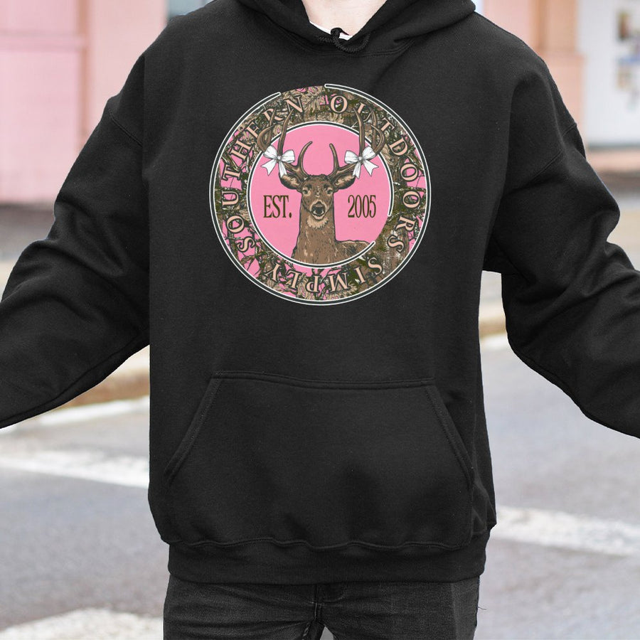 Camo Deer Hoodie | Southern Outdoors Bow Aesthetic | Premium Cotton Blend Sweatshirt | Country Girl Gift Idea For Her