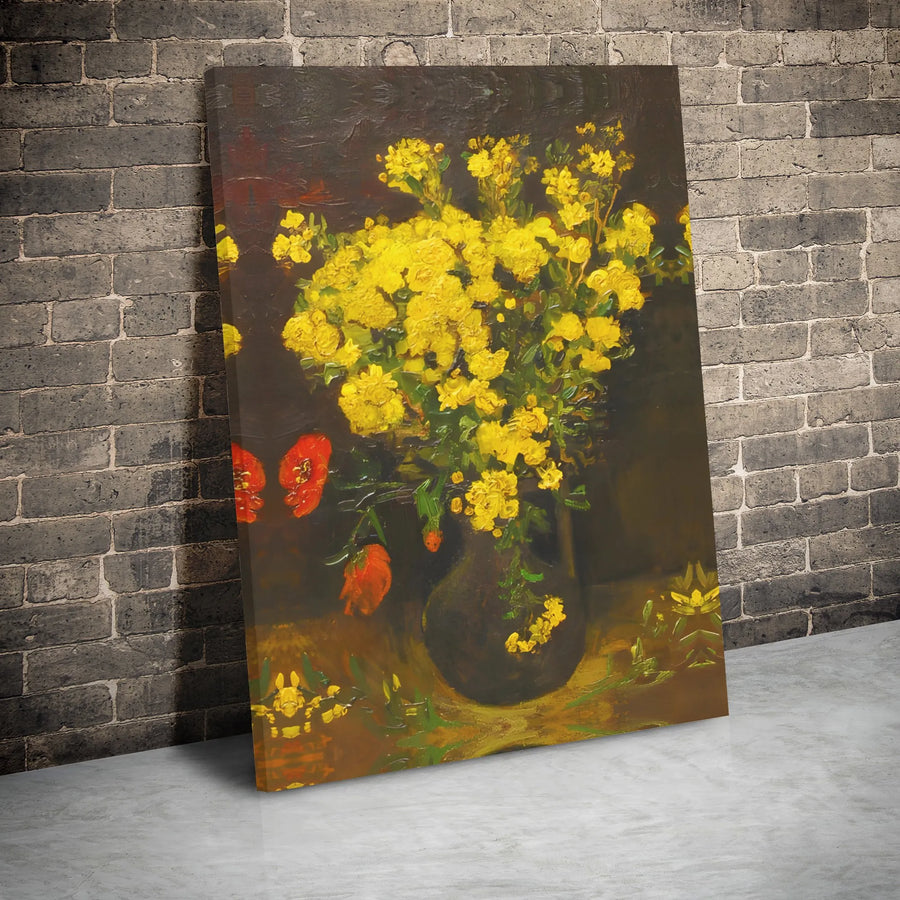 Yellow Flower Still Life Canvas | Impressionist Floral Oil Painting Style | 1.25-Inch Gallery Wrap Premium Print | Classic Home & Office Decor