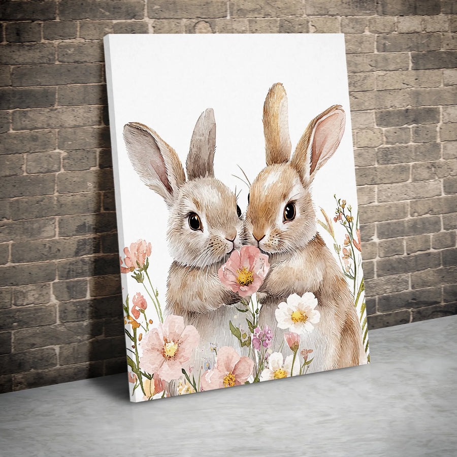 Watercolor Bunny Canvas Print | Cute Rabbit Floral Art | Premium Gallery Wrapped Wall Decor | Nursery And Farmhouse Home Gift