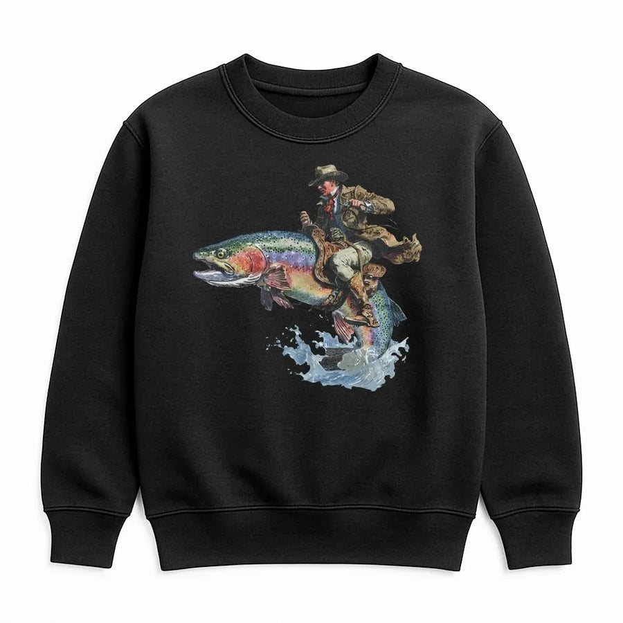 Cowboy Riding Trout Sweatshirt | Vintage Western Fishing Graphic | Premium Cotton Blend | Funny Gift for Fisherman Angler