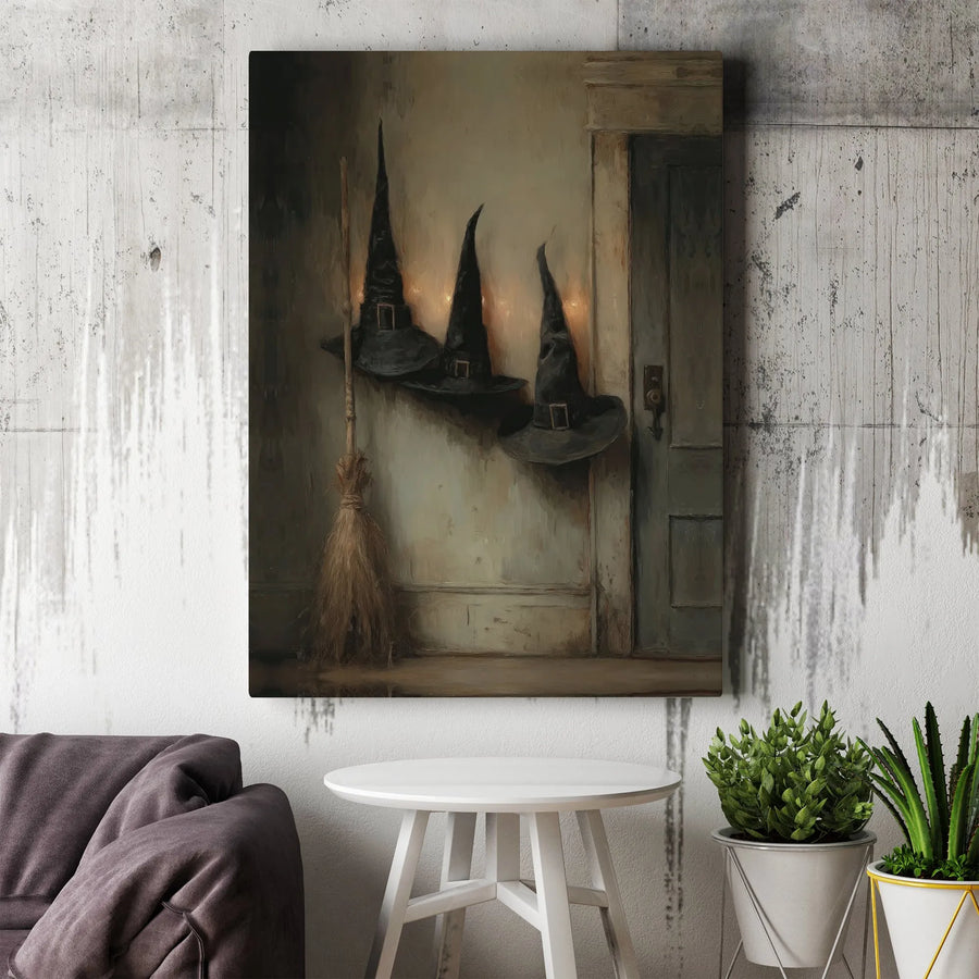 Witch Hat Wall Art | Spooky Halloween Oil Painting Style | Premium 1.25" Gallery Wrapped Canvas | Moody Home Decor Gift for Witchy Aesthetic