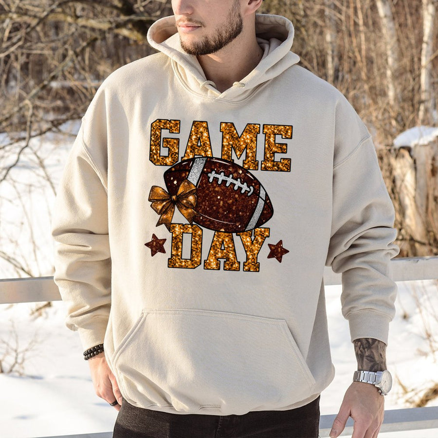 Game Day Football Hoodie | Glitter Bow Sports Design | Premium Cotton Blend | Gift for Football Moms & Fans
