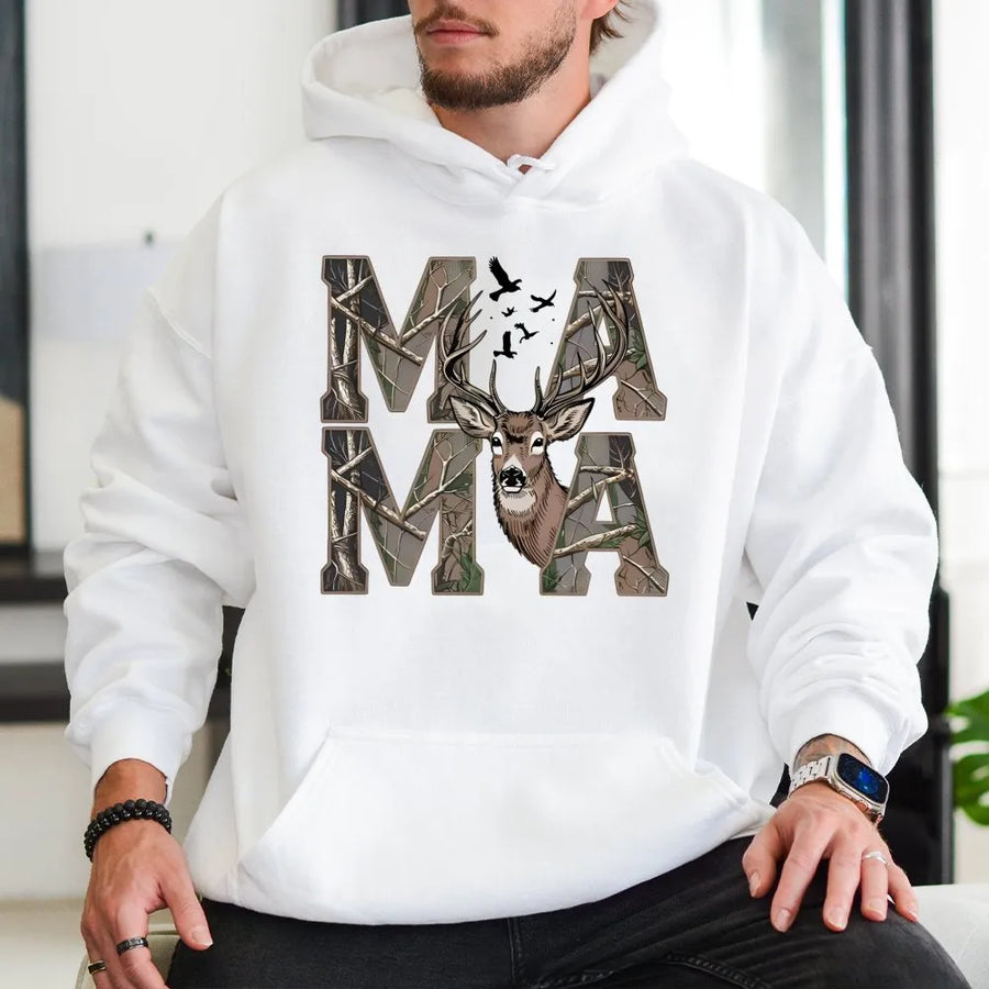 Mama Deer Hoodie | Hunting Camo Lettering Design | Premium Cotton Blend | Outdoorsy Mom Gift For Her Country Western Style
