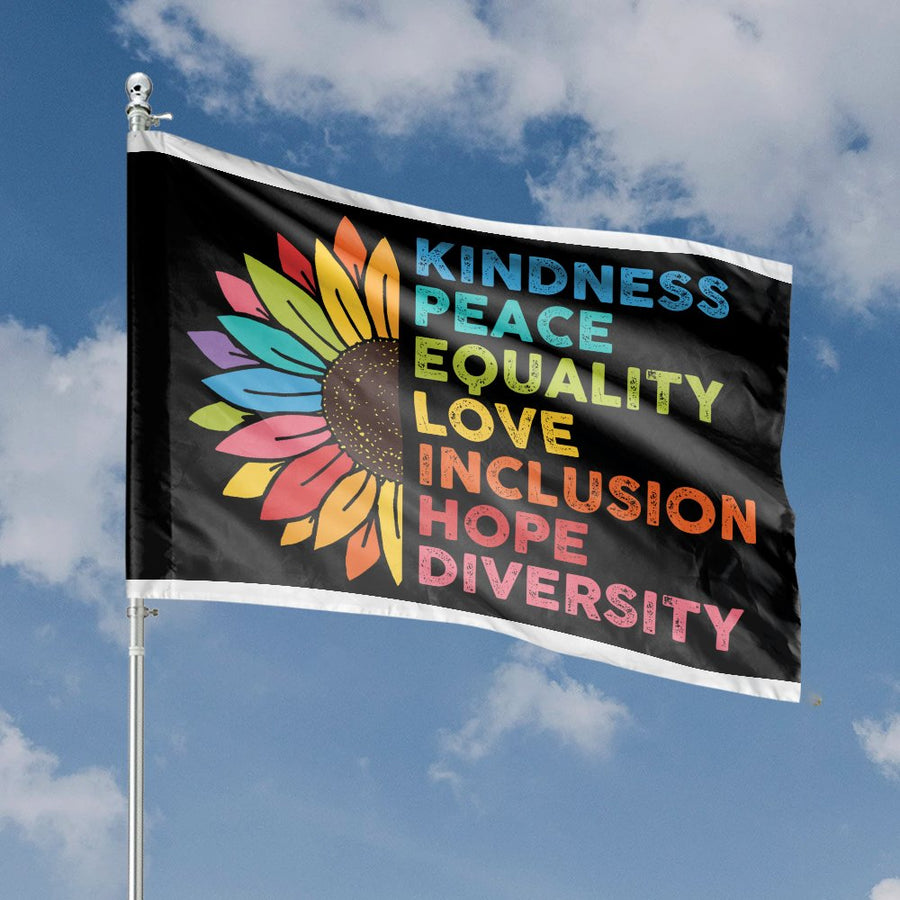 Kindness Sunflower House Flag | Rainbow Inclusion Decor | Premium Weather-Resistant Polyester | Outdoor Garden Banner for Peace and Equality