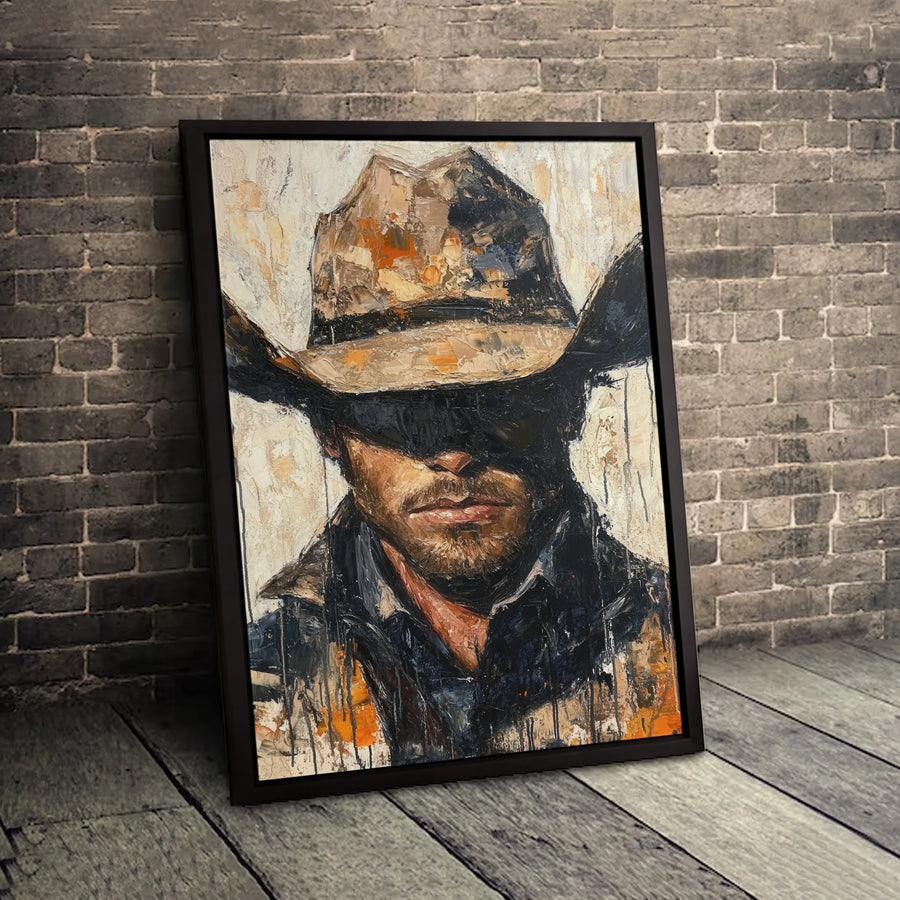 Cowboy Portrait Canvas Wall Art | Textured Western Painting Style | Premium Gallery Wrap 1.25" Profile | Rustic Home Decor Gift for Him