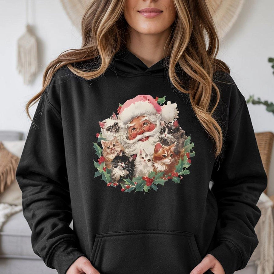 Santa Cats Christmas Hoodie | Cute Kitten Holiday Graphic | Premium Cotton Blend Sweatshirt | Cozy Gift for Cat Lovers