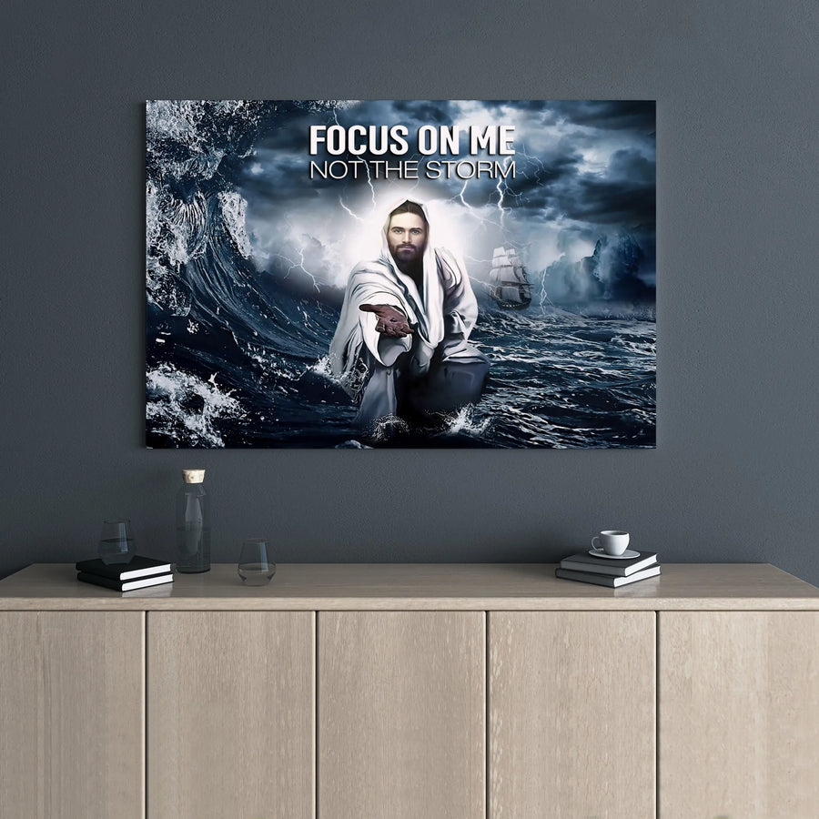 Jesus Canvas Wall Art | Focus On Me Not The Storm Inspirational Quote | 1.25 Inch Gallery Wrap | Christian Home Office Decor Gift