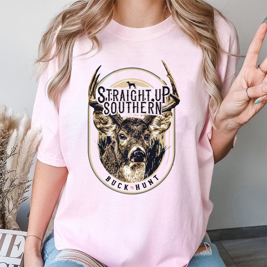 Straight Up Southern Buck Hunting T-Shirt | Rustic Whitetail Deer Graphic | Premium 100% Cotton | Gift for Hunters and Outdoorsmen