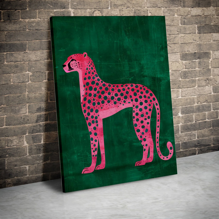 Pink Cheetah Canvas Wall Art | Graphic Pop Art Big Cat Illustration | Premium Gallery Canvas | Modern Home Decor Gift for Animal Lovers
