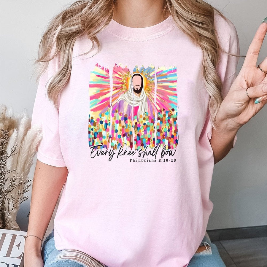 Every Knee Shall Bow T-Shirt | Christian Jesus Bible Verse Graphic | Premium 100% Cotton Apparel | Religious Faith Gift for Men and Women