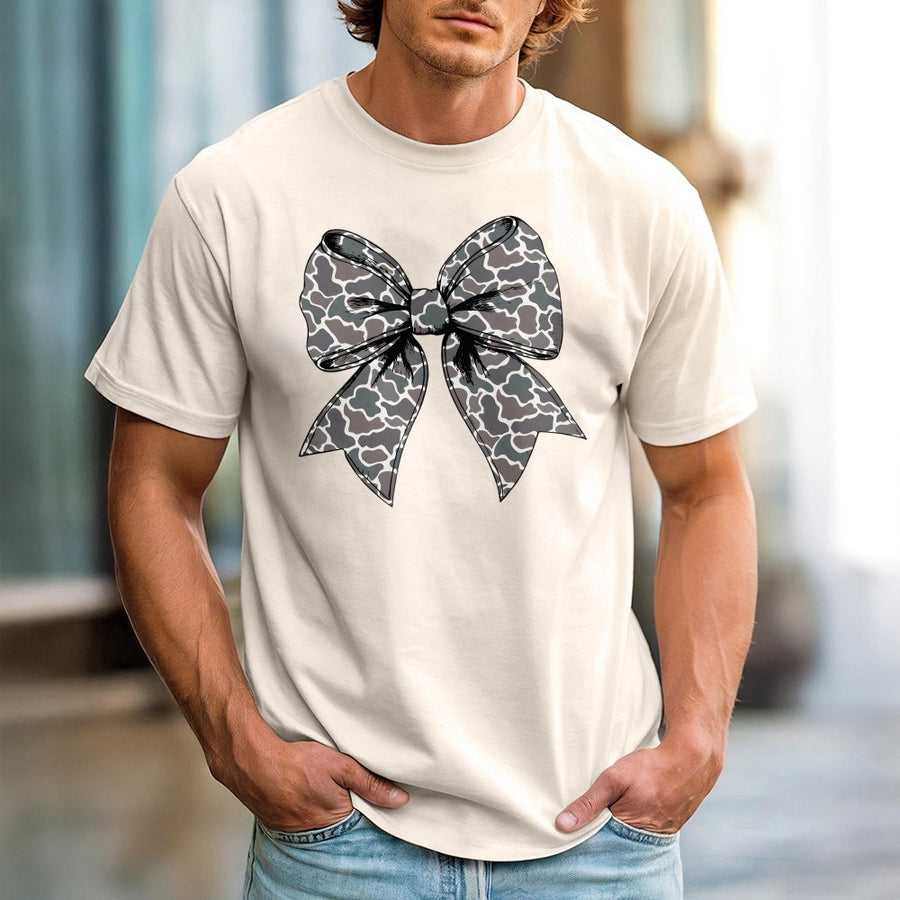 Camo Bow T-Shirt | Trendy Girly Aesthetic Graphic Tee | 100% Cotton Premium Quality | Cute Casual Gift for Women and Teens
