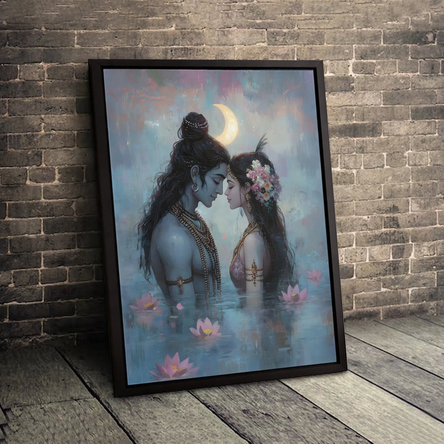 Lord Shiva and Parvati Canvas Art | Romantic Hindu Deity Wall Decor | Premium 1.25" Gallery Wrap | Spiritual Home Gift for Meditation Room