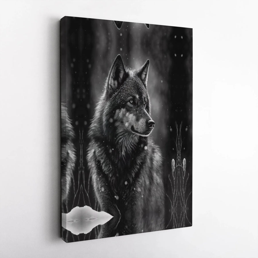 Black and White Wolf Wall Art | Snowy Forest Animal Portrait | Premium Gallery-Wrapped Canvas | Wildlife Home Decor Gift for Nature Lovers