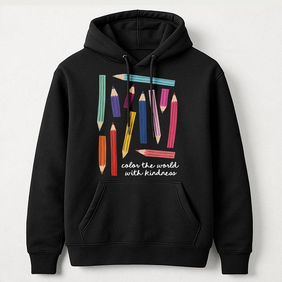 Color The World With Kindness Hoodie | Cute Art Teacher Gift | Premium Cotton Blend Pullover | Kindergarten Teacher Appreciation Shirt