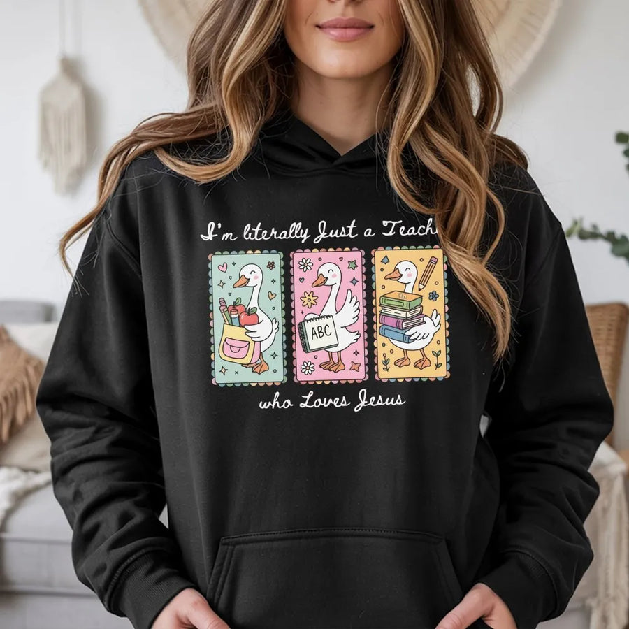 Christian Teacher Shirt | Cute Goose Graphic 'Loves Jesus' Quote Tee | Premium Soft Cotton | Faith Based Teacher Appreciation Gift