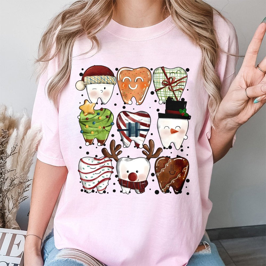 Christmas Dental Squad T-Shirt | Funny Holiday Teeth Graphic | 100% Cotton Premium Tee | Unique Dentist Hygienist Gift for Office Staff