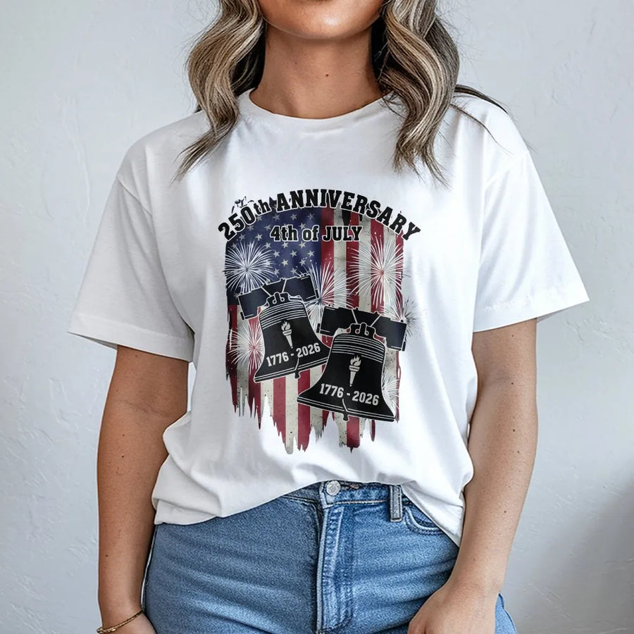 250th Anniversary 4th of July Shirt | Vintage American Flag & Liberty Bell Design | Soft 100% Cotton Tee | Patriotic Independence Day 2026 Gift