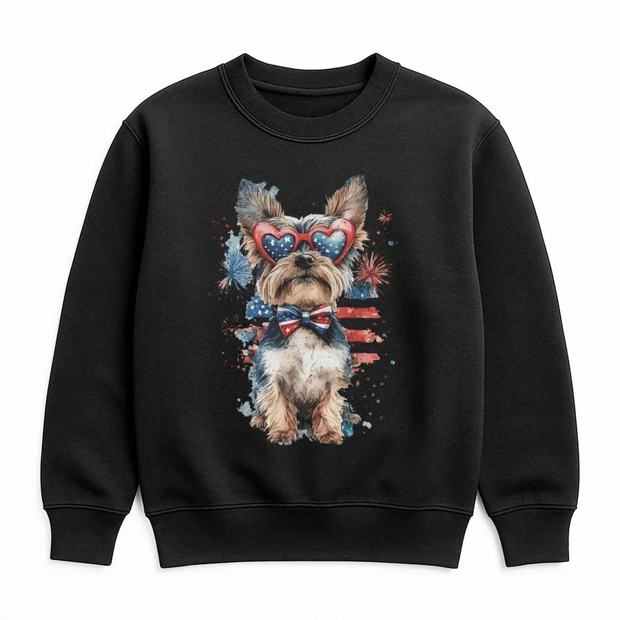 Patriotic Dog Sweatshirt | Watercolor Pup with USA Flag Sunglasses | Premium Cotton-Blend Sweatshirt | 4th of July Gift for Dog Lover