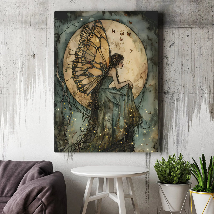 Fairy Wall Art Canvas | Ethereal Butterfly Wing Fantasy Illustration | Premium Gallery Wrapped Decor | Whimsical Gift for Fantasy Lovers