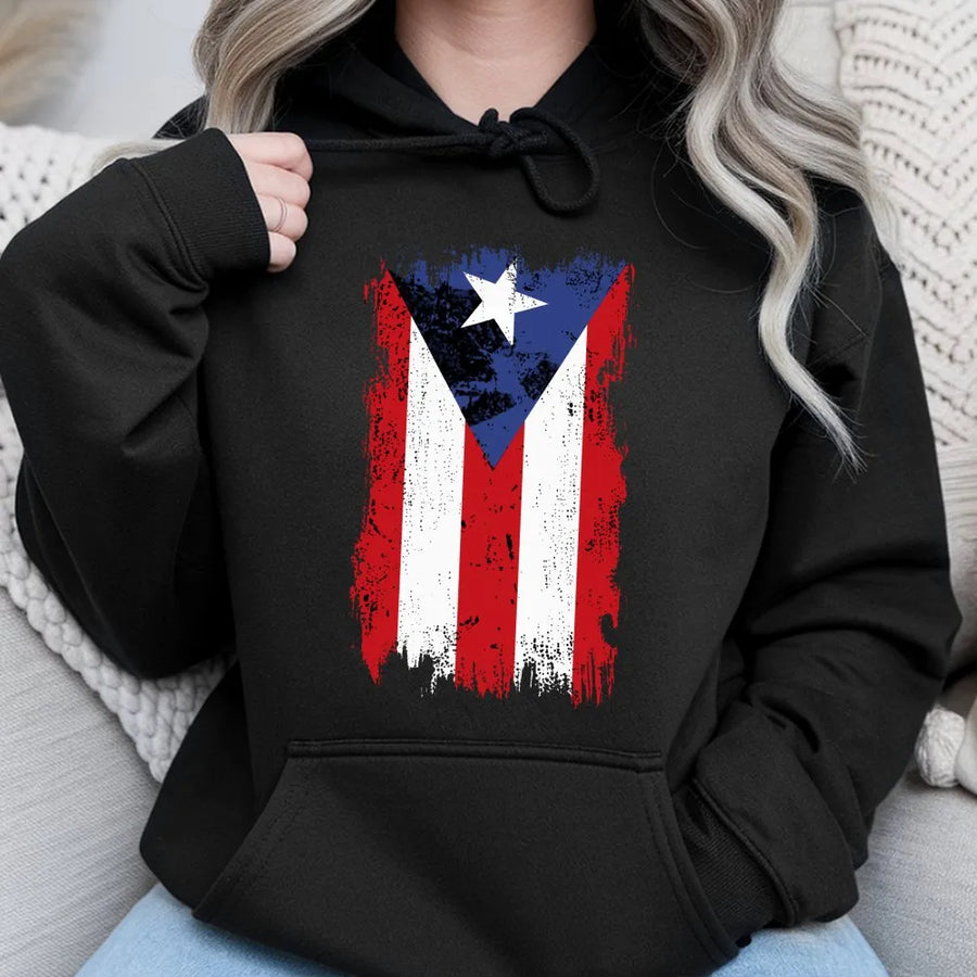 Puerto Rico Flag Hoodie | Distressed Brushstroke Puerto Rican Pride | Premium Cotton Blend | Gift for Boricua Heritage and Culture Lovers