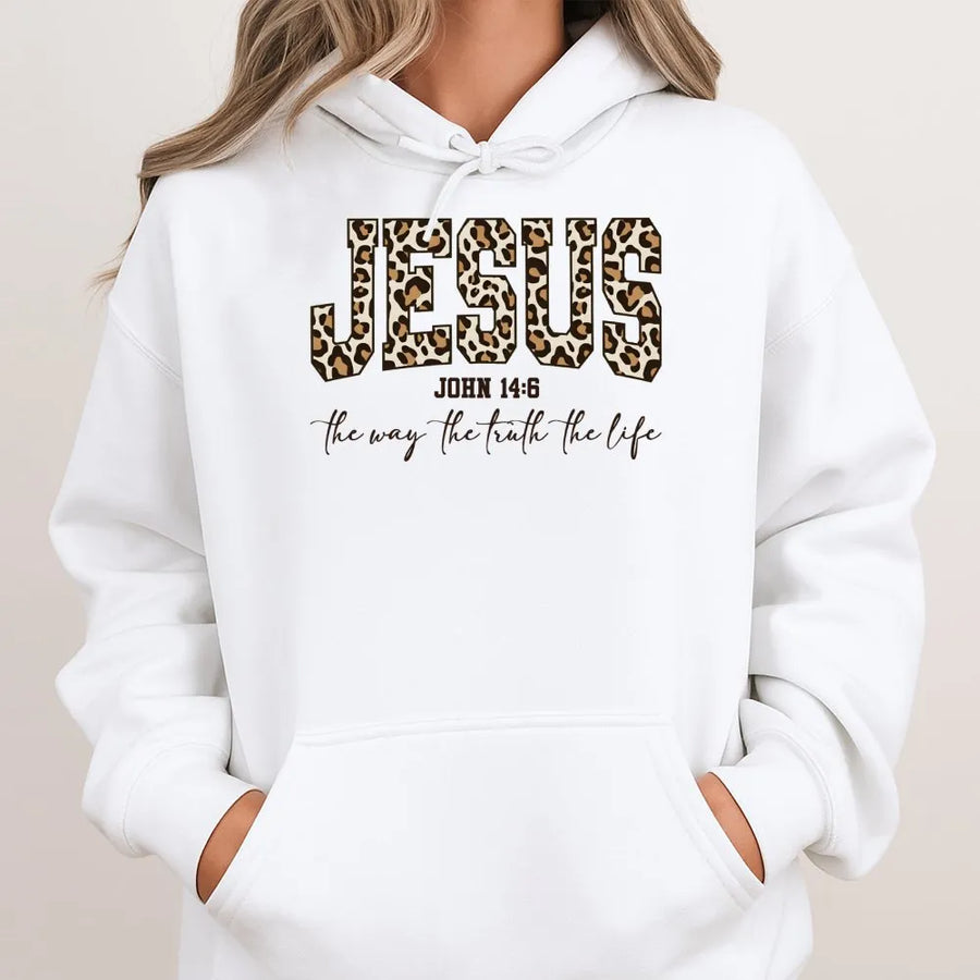 Jesus Bible Verse Hoodie | Leopard Print Christian Apparel | Premium Soft Unisex Pullover | Faith Based Gift for Women and Men