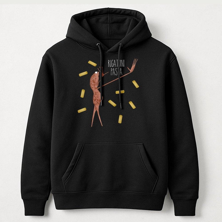 Rigatoni Pasta Worm Hoodie | Funny Food Meme Graphic Sweatshirt | Premium Cotton Blend | Gift For Foodies And Gen Z Humor Fans