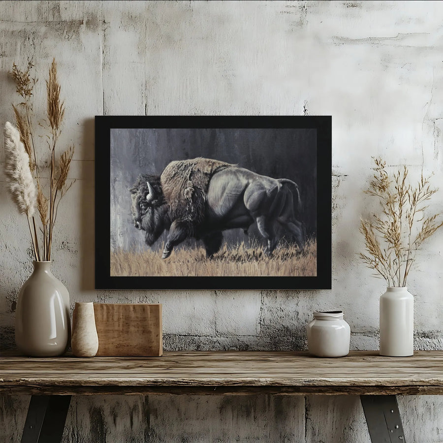 American Bison Canvas Wall Art | Majestic Wildlife Oil Painting Style | 1.25" Gallery Wrap Premium Print | Rustic Farmhouse Decor Gift