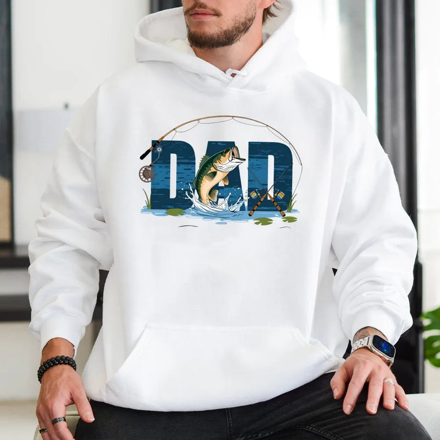 Fishing Dad Hoodie | Bass Fisherman Jumping Fish Graphic | Premium Cotton Blend | Gift for Outdoorsmen, Father's Day 2026, Husband Birthday