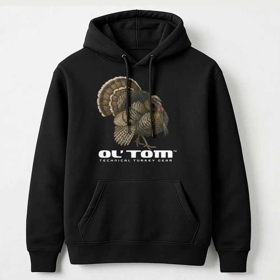 Wild Turkey Hunting Hoodie | Strutting Gobbler Graphic Back Print | Premium Cotton Blend | Gift For Outdoor Hunters And Wildlife Lovers