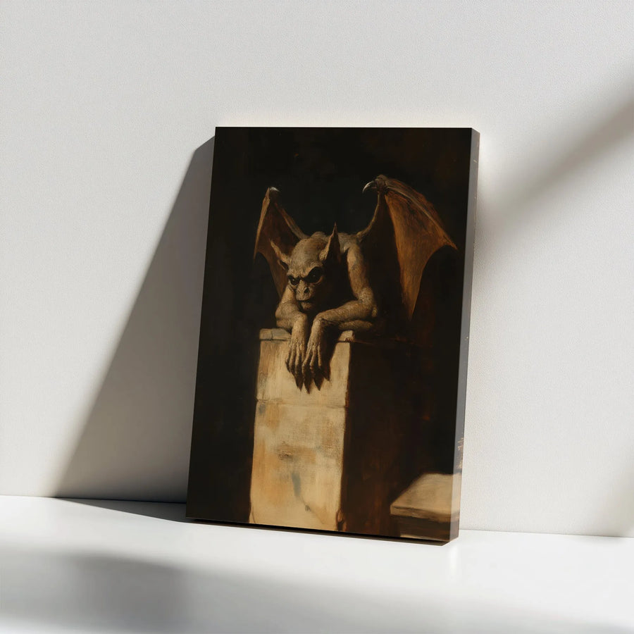 Gothic Gargoyle Canvas Wall Art | Dark Academia Mythical Creature Print | Premium Gallery Wrapped Canvas | Unique Gift for Fantasy Lover