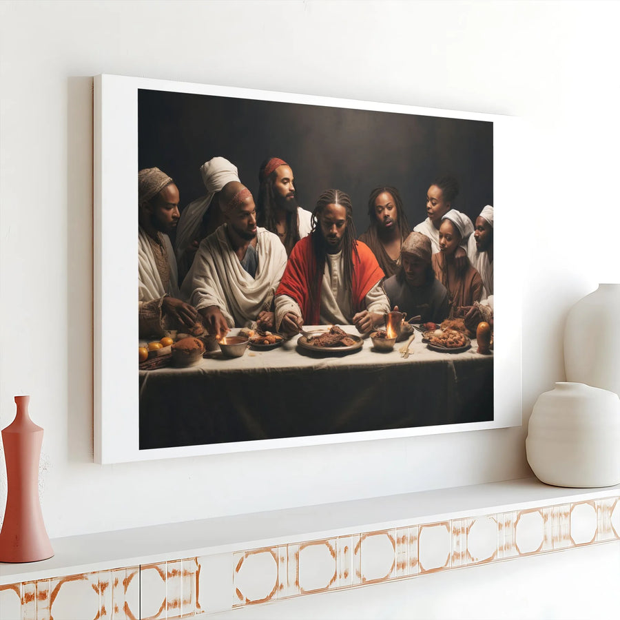 Black Jesus Last Supper Canvas | Modern Religious Wall Art | Premium Gallery Wrap Print | Inspirational Christian Home Decor Gift