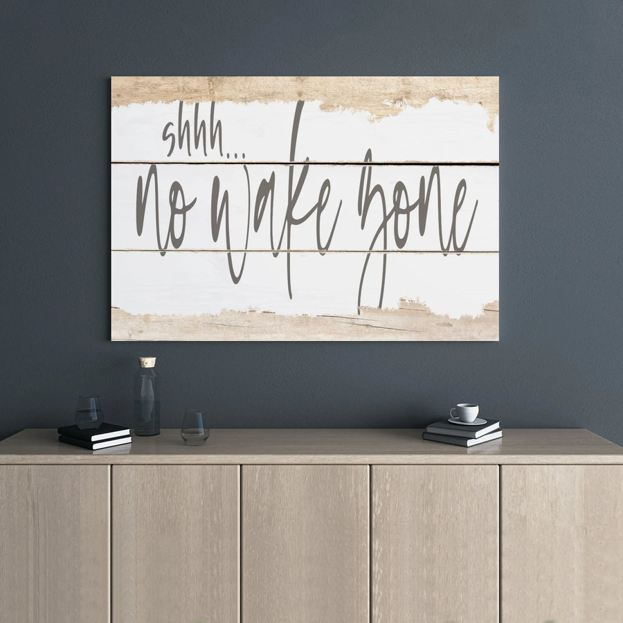 Shhh No Wake Zone Canvas Wall Art | Rustic Farmhouse Typography Print | Premium Gallery Wrap Decor | Gift for Lake House or Boat Lover