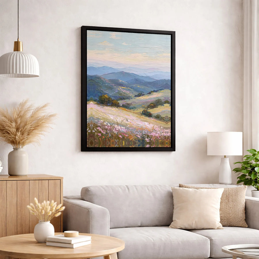 Impressionist Mountain Landscape Canvas Art | Wildflower Meadow Wall Decor | Gallery-Wrapped Premium Print | Nature-Inspired Home Gift