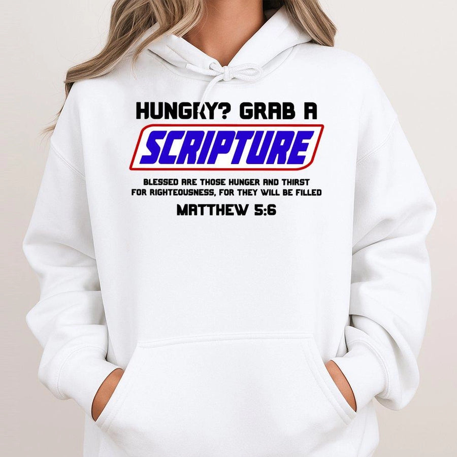Matthew 5:6 Scripture Hoodie | Christian Bible Verse Funny Graphic Sweatshirt | Premium Cotton Blend | Faith-Based Religious Gift for Men and Women