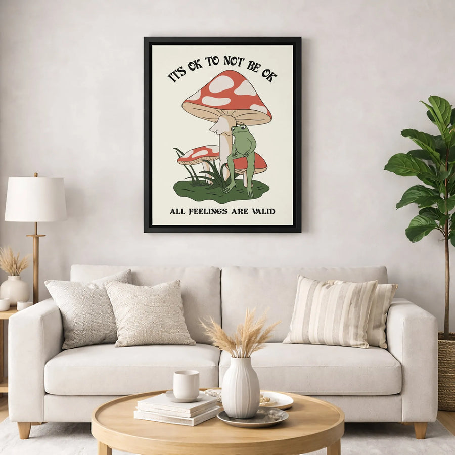 Mental Health Wall Art | Frog on Mushroom Quote Print | Premium 1.25" Gallery Canvas | Aesthetic Bedroom Decor Gift